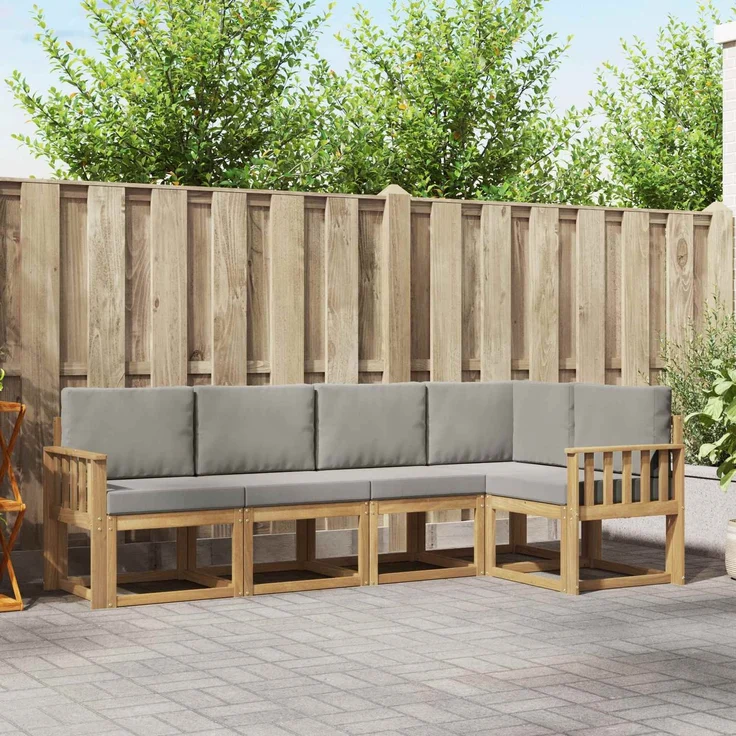 vidaXL Outdoor-Sofagarnitur 5 stk. 5-Sitzer Weiß und Hellgrau 3387625 – Bild 1