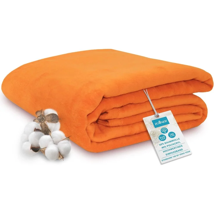ZOLLNER Kuscheldecke mit Einfassband, 220x240 cm, orange – Bild 1