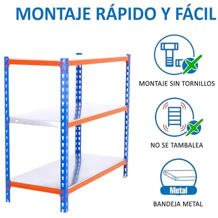 Simon Rack Simonclick Metallregal, 1000 x 900 x 300 mm, 3 Regalböden, 180 kg Biege-Punkt, Regalböden, Blau/Orange/Galva – Bild 6