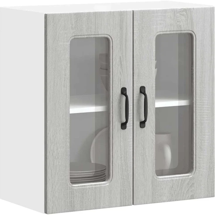 vidaXL Küchen-Hängeschrank mit Glastür Kalmar Grau Sonoma Holzwerkstoff 853673 – Bild 1