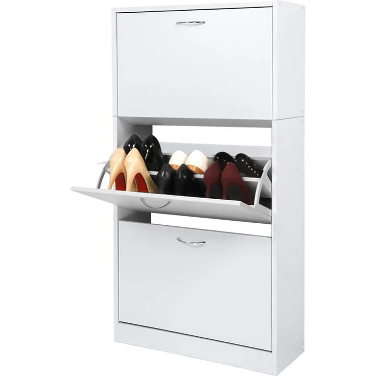 Meerveil Schuhschrank mit 3 Schubladen, Schuhkipper für Flur Eingangsbereich für 12-18 Paar Schuhe, Weiß, 63 x 24 x 120 cm – Bild 1