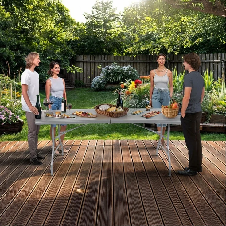 Arebos Klapptisch 182 x 74 x 74 cm Campingtisch Partytisch Gartentisch Buffettisch – Bild 2