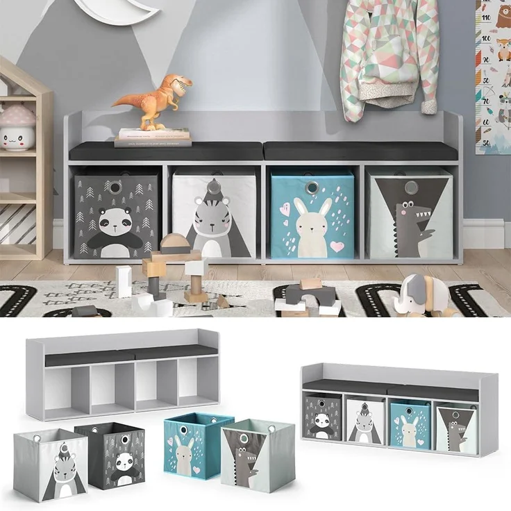 Kindersitzbank Luigi Weiß 107.2 x 88.6 cm 4 Fächer, mit Faltboxen grau Vicco – Bild 4