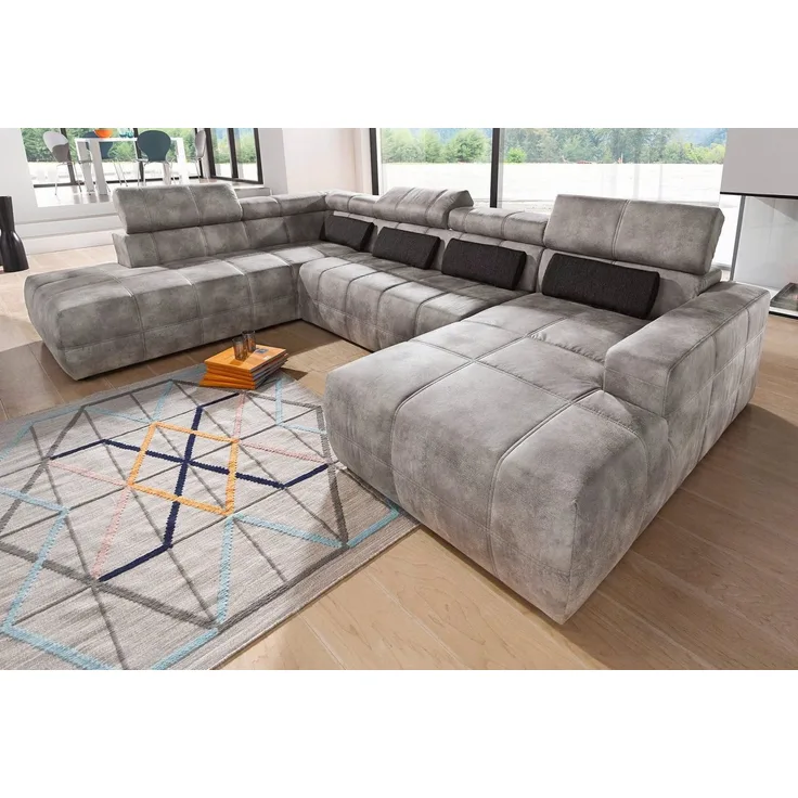 DOMO collection Wohnlandschaft Brandon viele Bezugsarten, auch in Cord und Leder, incl. Nierenkissen, mit Kopfteilverstellung, wahlweise Sitztiefenverstellung, U-Form