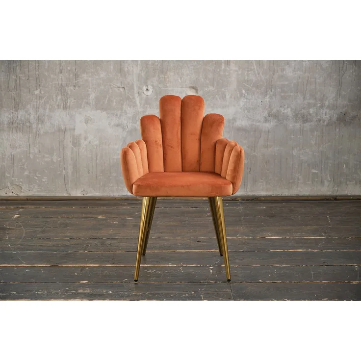 KAWOLA Stuhl FREJA Esszimmerstuhl Velvet orange Fuß gold 86 x 55 x 59 cm