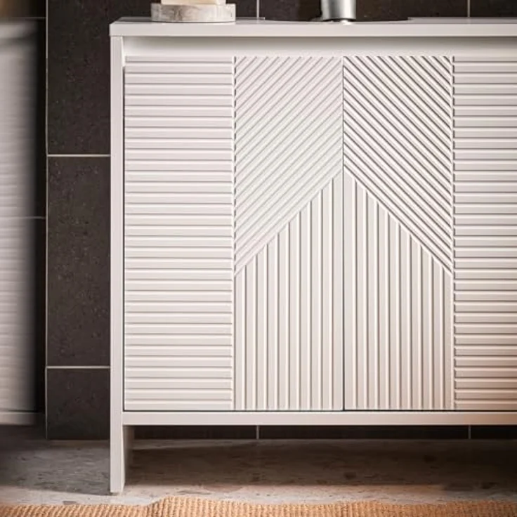 SoBuy Waschbeckenunterschrank BZR157-W, weißer Badezimmerschrank mit verstellbarem Einlegeboden und Siphonausschnitt 22x20 cm – Bild 6