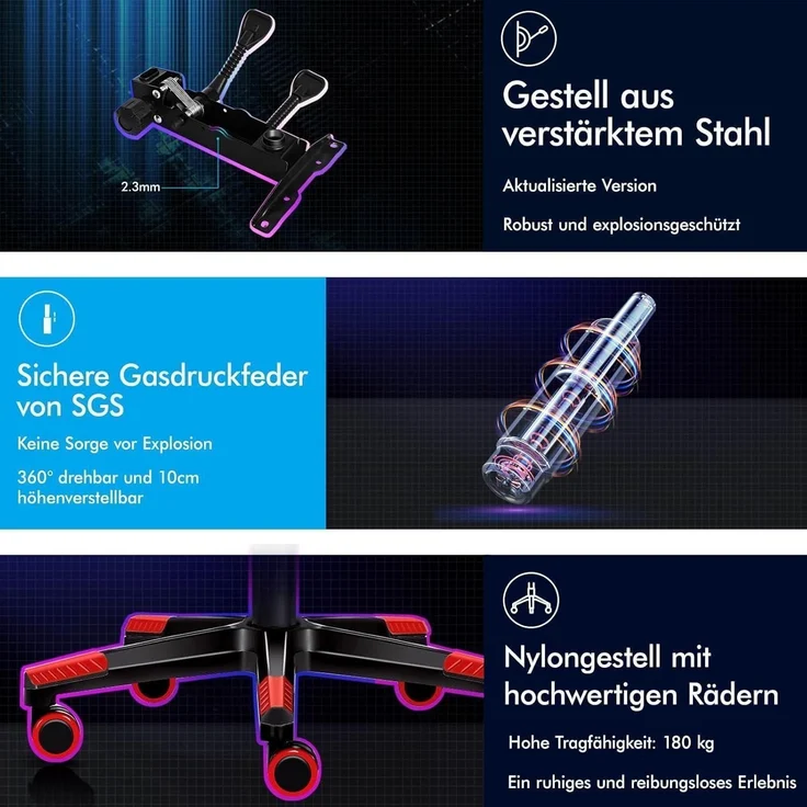 ALFORDSON Gaming-Bürostuhl mit Fußstütze und Lendenkissen, Rot – Bild 7