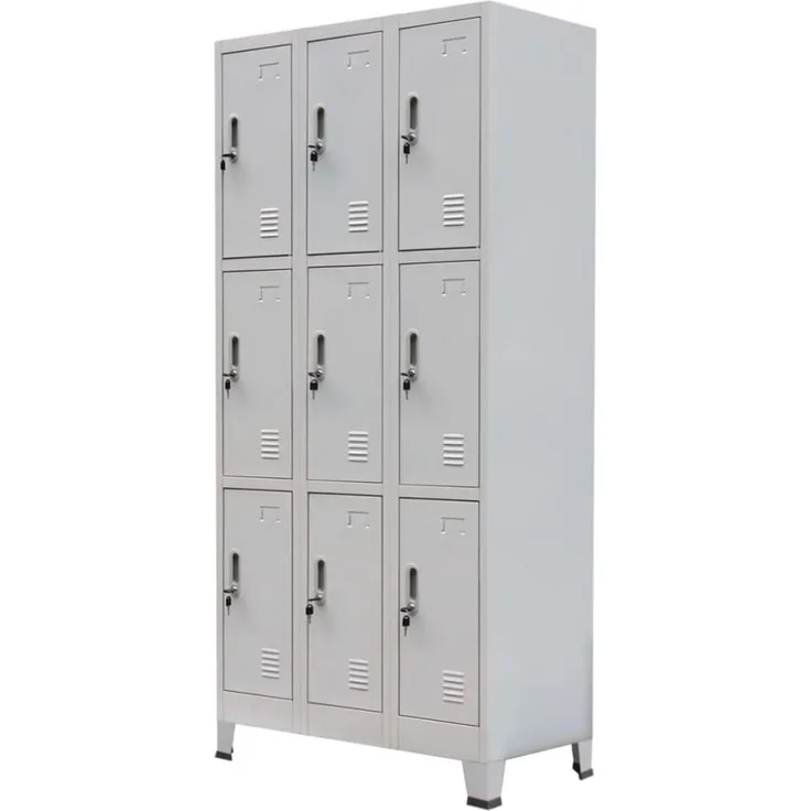 vidaXL Schließfachschrank mit 9 Fächern Stahl 90x45x180 cm Grau 20157
