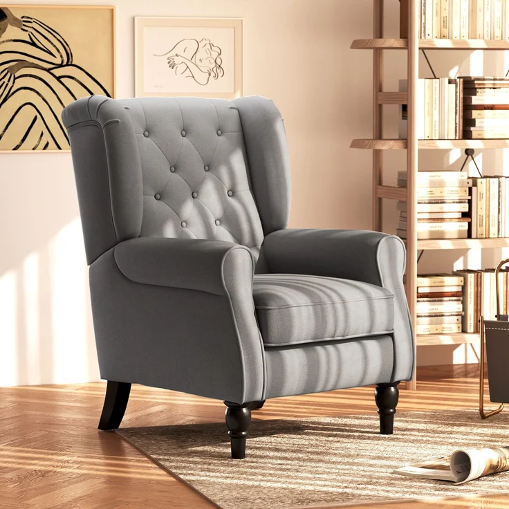 Einzelsessel Relaxsessel Ohrensessel mit Tufting, Holzfüße, Polyester, Dunkelgrau, 74x86x102cm für Wohnzimmer & Schlafzimmer--Dunkelgrau--74x86x102cm--YOUDENOVA – Bild 2