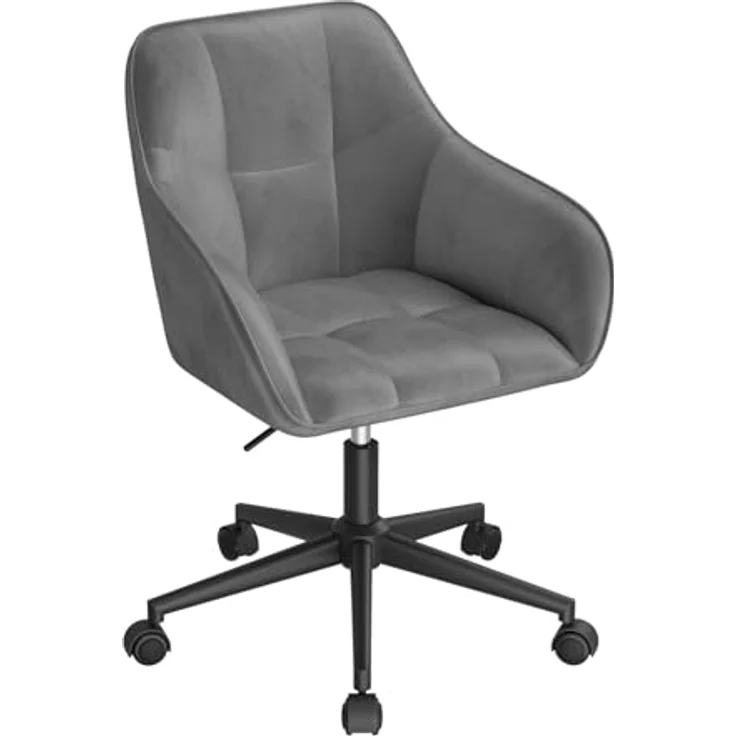 WOLTU Homeoffice Stuhl, Schreibtischstuhl, Drehstuhl, Schminkstuhl, höhenverstellbar, bis 150 kg belastbar, mit Armlehnen Samtsitz, für Schlafzimmer Büro Wohnzimmer, Dunkelgrau+Schwarz BS145dgr – Bild 2