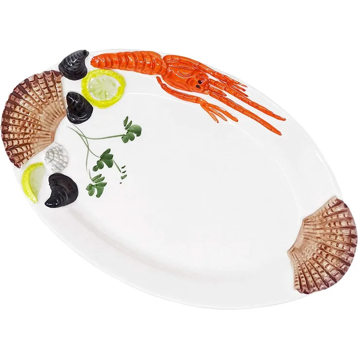 Lashuma Servierplatte Meeresfrüchte, Keramik, (1-tlg, 32 x 20 cm), Fisch Dekoteller oval aus Italien