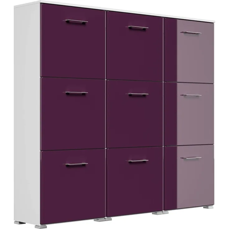 Schuhschrank XL Emotion 9 Klappen 36 Paar 157x141 cm Weiss-Brombeer : Weissmatt / Brombeere hochglanz