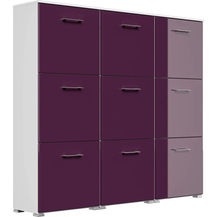 Schuhschrank XL Emotion 9 Klappen 36 Paar 157x141 cm Weiss-Brombeer : Weissmatt / Brombeere hochglanz – Bild 1
