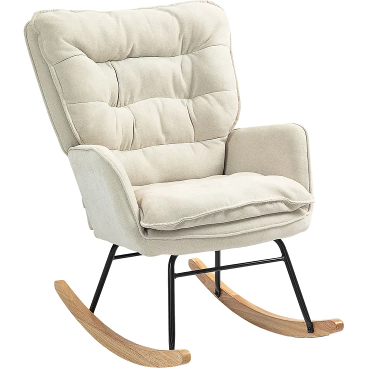 Schaukelstuhl mit Holzkufen Chenille Bezug Ergonomische Rückenlehne 120 kg Tragkraft Beige – Bild 8