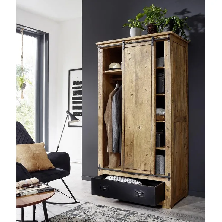 Garderobenschrank 100x190cm 'Railroad' Mango & Eisen