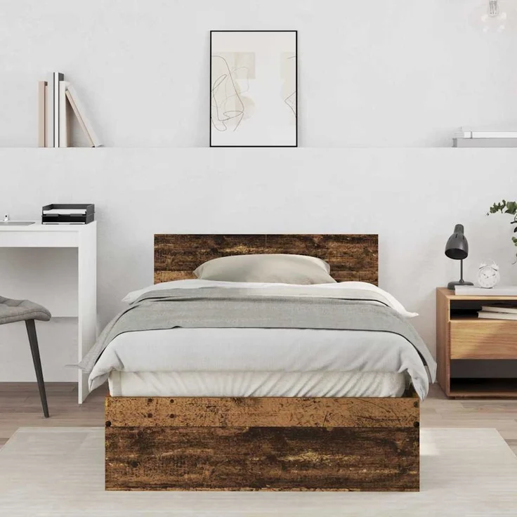 vidaXL Bettgestell mit Kopfteil Altholz 100 x 200 cm Holzwerkstoff 3376050 – Bild 1
