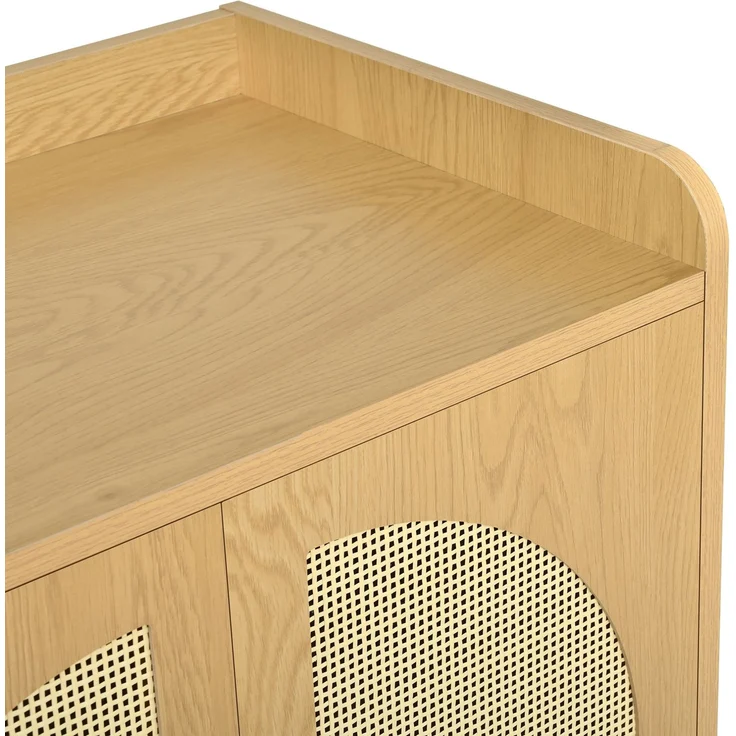 DESVIAE Sideboard mit 2 Rattantüren und offenen Fächern 60x121x40 cm Spanplatte Natur – Bild 6