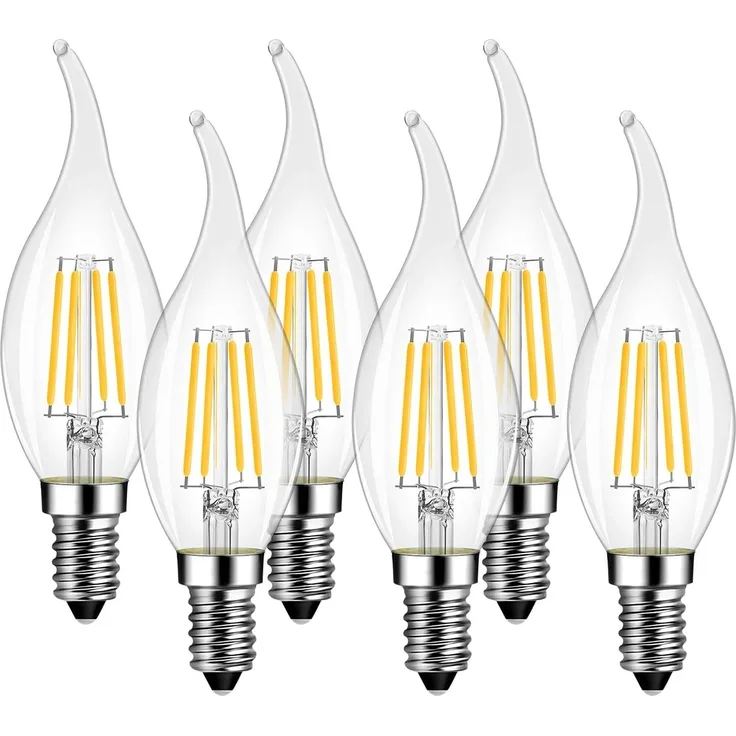 LVWIT LED Kerze Lampe E14, 470 lm, warmweiß 2700K, ersetzt 40 Watt, nicht dimmbar, Classic Kerzenform Filament, klar (6er Pack)