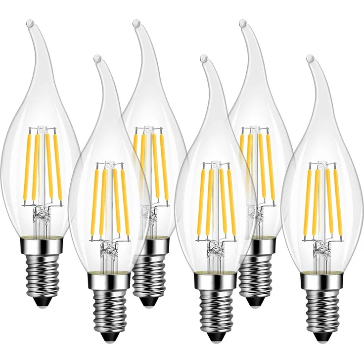 LVWIT LED Kerze Lampe E14, 470 lm, warmweiß 2700K, ersetzt 40 Watt, nicht dimmbar, Classic Kerzenform Filament, klar (6er Pack)