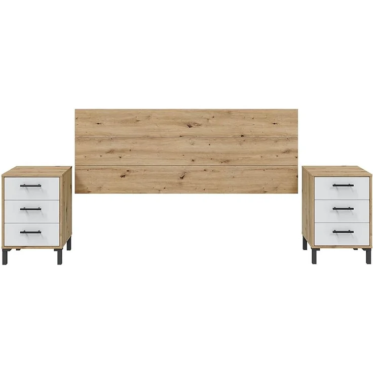 Bett-Set >ENZO VELVET< (4-teilig) in Nodi Eiche Dekor / Artik Weiß – Bild 2