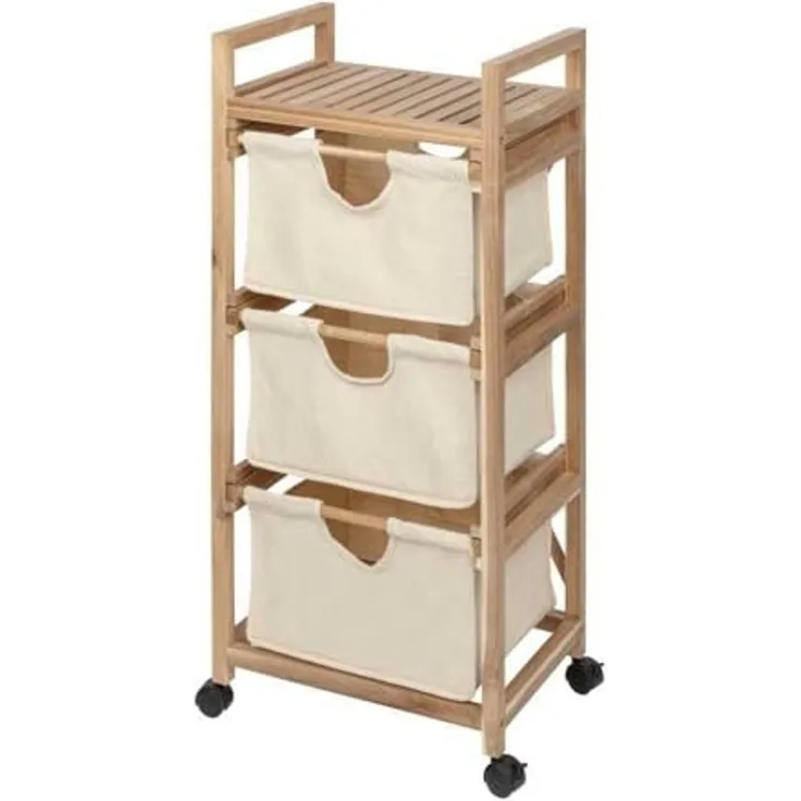 Badezimmerschrank ACINA mit 3 Stoffkörben, Akazienholz, Wenko
