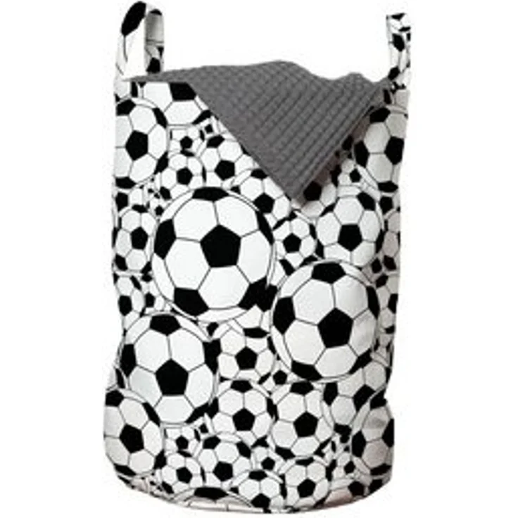 Abakuhaus Wäschesäckchen Wäschekorb mit Griffen Kordelzugverschluss für Waschsalons, Fußball Monochrome Balls Jungen – Bild 4