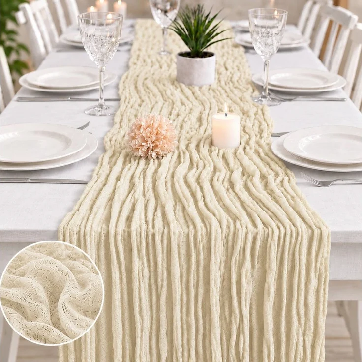 JASLIFE Tischläufer Käsetuch Gaze im boho deko herbst tischläufer (10-tlg, 55 x 300 cm, 90 x 300 cm), Natürliche Faltenstruktur, weich fallend, vielseitig dekorierbar – Bild 1