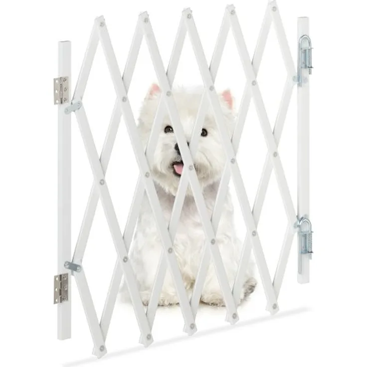 Relaxdays Hundeabsperrgitter, Bambus weiß, Breite 17-96 cm x Höhe 48,5-60 cm, Weiß