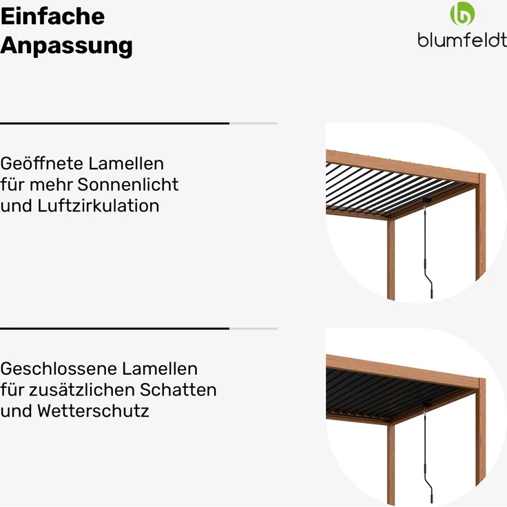 Blumfeldt Pergola 3x3 m - Verstellbares Lamellendach, UV-Schutz, Aluminium-Rahmen, Rostfrei, Wetterfest, Ideal Für Terrasse & Garten, Ganzjährig Nutzbar – Bild 5
