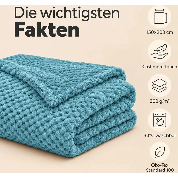Kuscheldecke "Popcorn" Cashmere Soft-Touch Petrol 150x200 cm – Bild 4
