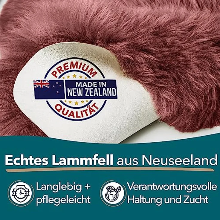 KARAT Lammfell echt - Marsala Flauschige Stuhlkissen Schaffell Deko Teppich für Wohzimmer & Kinderzimmer, Sitzauflage, Dekofell, mit Lederrücken 90x60 cm (Audrey) – Bild 3