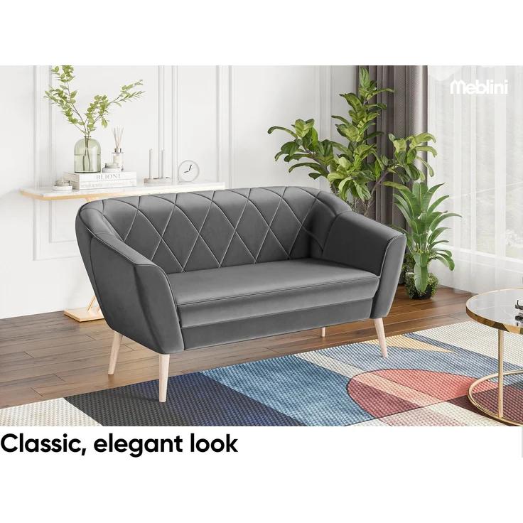 MEBLINI Mini Sofa Set 3-2 für Wohnzimmer - Mini Lounge für fünf Personen - Küchensofa - Sofa Klein - Sitzgarnitur - Polstergarnitur - Sofagarnituren - GISELA - 3+2 - Dunkelgrau Samt – Bild 3