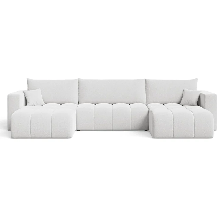 GRAINGOLD Ecksofa U-Form Neva U, Ecksofa mit Schlaffunktion, Bettkasten, mit losen Kissen, Bouclé-Stoff, Weiß – Bild 2
