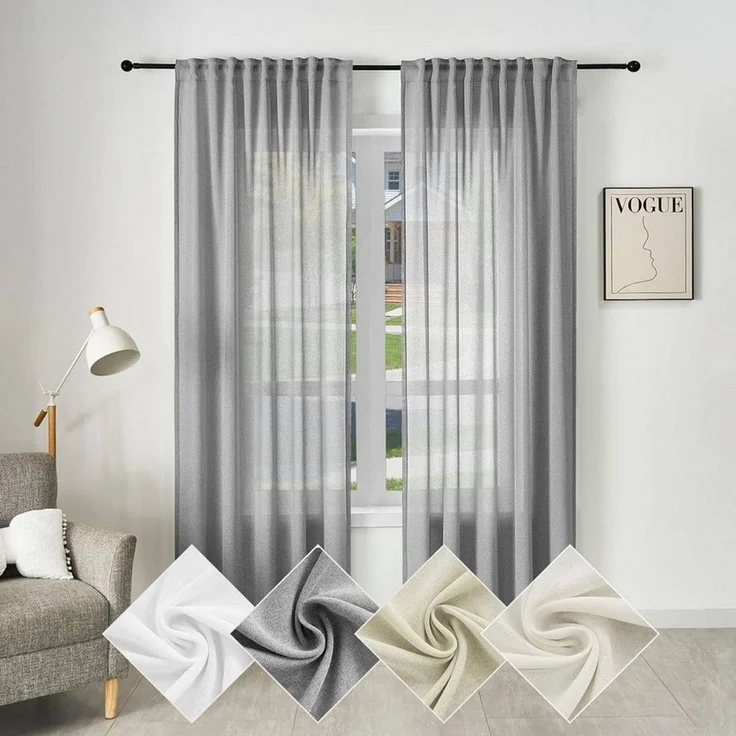 Woltu Gardine (1 St), Kräuselband, halbtransparent, Vorhänge Leinenoptik – Bild 5