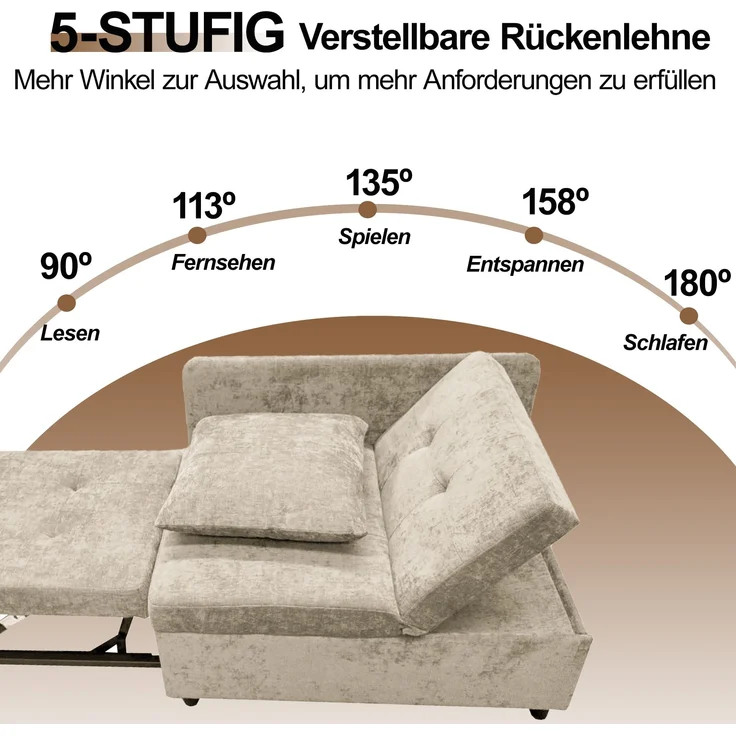 Schlafsofa 3-in-1 mit verstellbarer Rückenlehne, Leinen Beige, 177x68x65 cm – Bild 8
