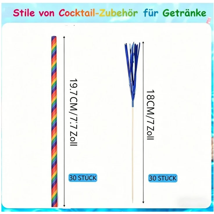 MOPUEA Cocktail-Set Cocktail Deko Schirmchen Strohhalme Halloween-Party Zubehör, (Bunte Cocktail Dekoration aus Holz und Papier, 150-tlg, Praktisches Party-Accessoire für Getränke, Desserts und Snacks), Nachhaltig, wiederverwendbar, ideal für Bar, Café... – Bild 3