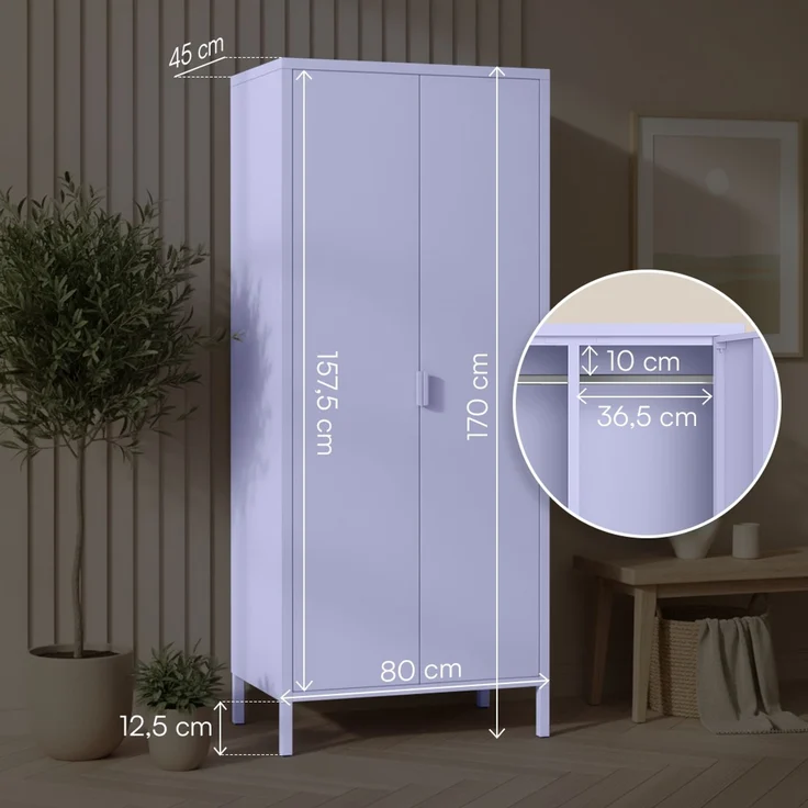 skølm 'Ituri' Kleiderschrank, Metall, 170x45x80 cm, lila, Garderobe mit 4 Fächern und 2 Kleiderstangen – Bild 6