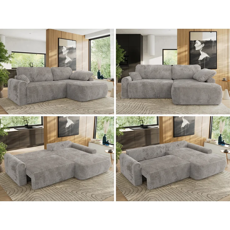Ecksofa, L-förmiges, lose Kissen, DL-Schlaffunktion, (H 100 x T 187 x B 273 cm) - CUBO L - Cord Hellgrau - rechte Seite – Bild 2