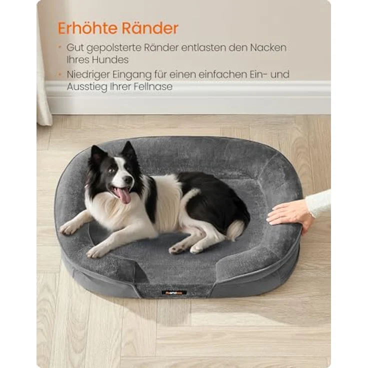 Feandrea Hundebett, Hundekissen, für große Hunde, 91 x 68 x 18 cm, orthopädisch, wasserdichte Innenschicht, erhöhte Ränder, Abnehmbarer, waschbarer Bezug, rutschfest, schiefergrau PGW282GN01 – Bild 5