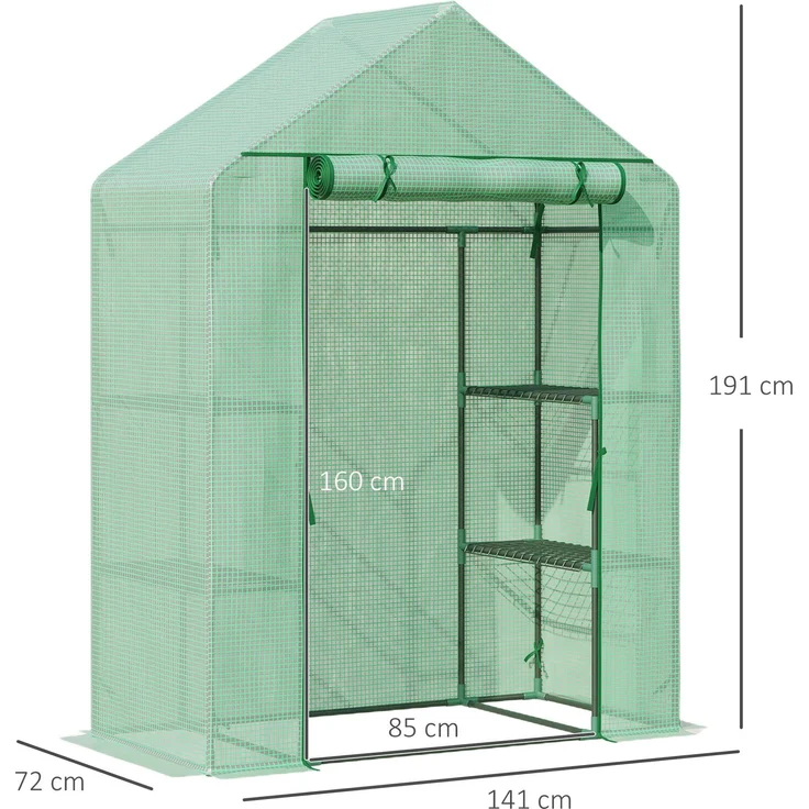 MELAYR, Gartengewächshaus mit 3 Regalböden, 96 x 28 x 13 cm, Grün – Bild 5
