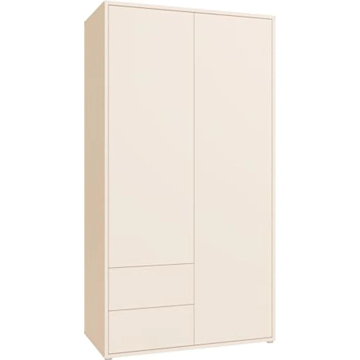 Forte Alice Springs Garderobenschrank 120, modern-minimalistisch, 2-türig, 2 Schubladen, Flurschrank, Holzwerkstoff, Kaschmir Beige, 114,5 cm breit x 214,3 hoch x 60 cm tief – Bild 1