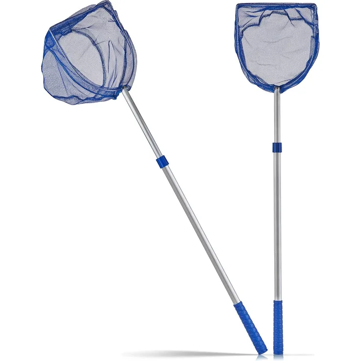 BigDean 2x Kescher für Kinder - Teleskop Kinderkescher - 75cm lang - Zum Fangen von Fischen - Für Teich, Wasser & Pool - Angelkescher klein - Kinderspielzeug Teichkescher Nylon-Netz