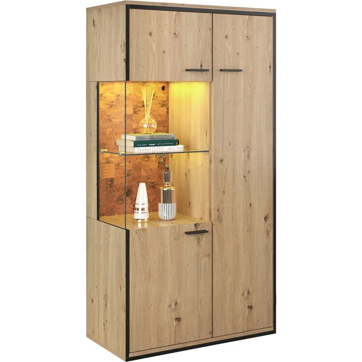 Merax Moderne Vitrine mit LED-Beleuchtung - 150Hx78Bx40Tcm - Glastür, Mehrzweckregale, 15 Farboptionen, Schaukasten