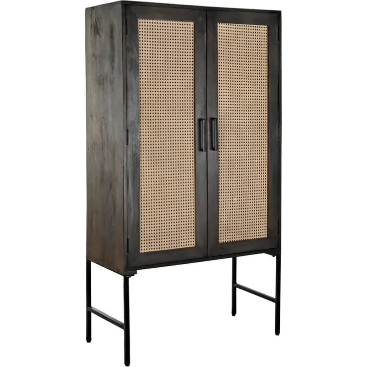 DKD Home Decor Sideboard aus Mangoholz, Braun, Schwarz, 85 x 40 x 162,5 cm