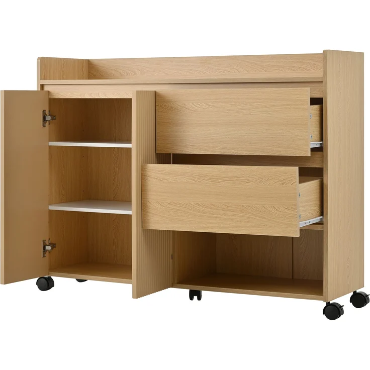 Flurschrank 110x35x86 cm - Mobiler Schuhschrank mit Rollen & verstellbaren Trennwänden – Bild 7