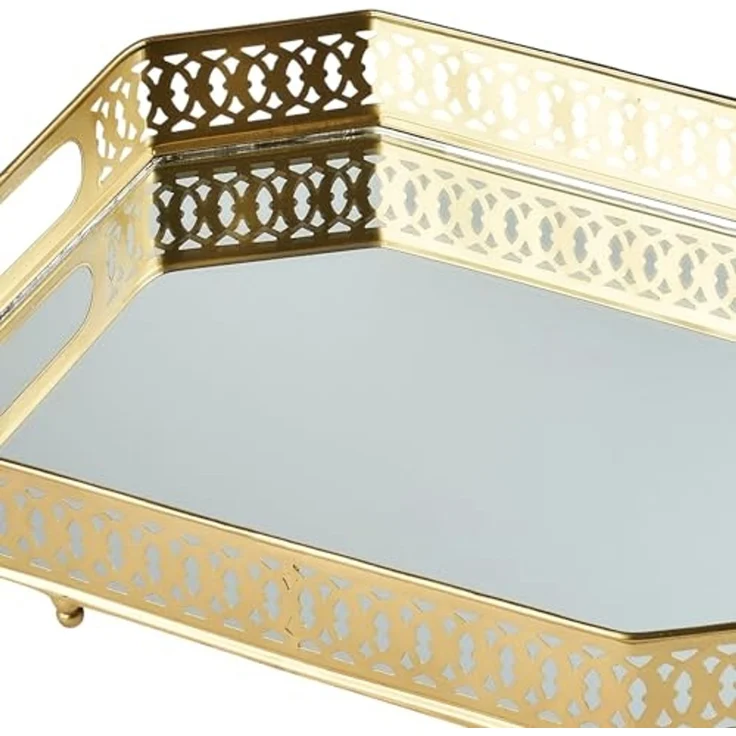 Marrakesch Orient & Mediterran Interior Tablett Spiegeltablett Eckiges Tablett Agata 34cm groß Ramadan Deko, Handarbeit – Bild 6