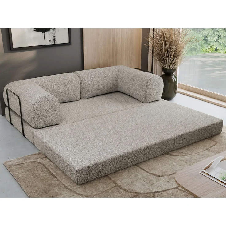 3-Sitzer Sofa ORSETTO mit Schlaffunktion, Metallrahmen, modernes Bettsofa mit HR- und T30-Schaum - Hellgrau Stukture – Bild 6