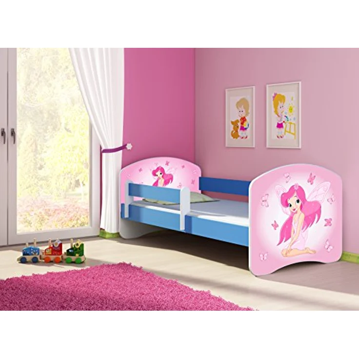 ACMA Kinderbett Jugendbett mit Einer Schublade und Matratze Blau mit Rausfallschutz Lattenrost II 140x70 160x80 180x80 (07 Rosa Fee, 180x80) – Bild 3