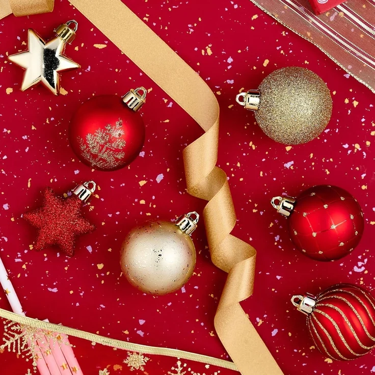 35x Valery Madelyn Weihnachtskugeln 5cm Bruchsicher Rot Gold Christbaumkugeln – Bild 4