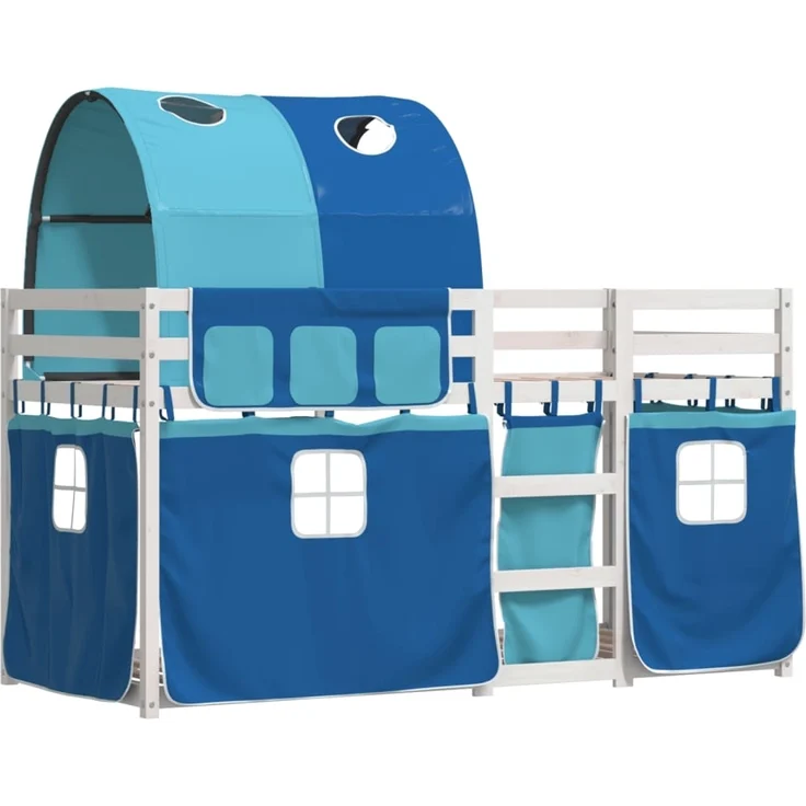 vidaXL Etagenbett mit Vorhängen Blau 80x200 cm Massivholz Kiefer 3283992 – Bild 1